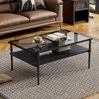 Coffee Table and End tables Set of 3, Tempered Glass Table with Mdf layer, Modern Tables for Living Room