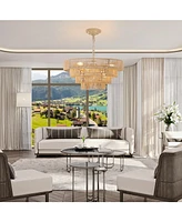 Bohemian style Woven Pendant Light 19.7 Inch Rattan Ligh Large Rattan Pendant Light with 4-Tier Rattan Chandelier--Wood