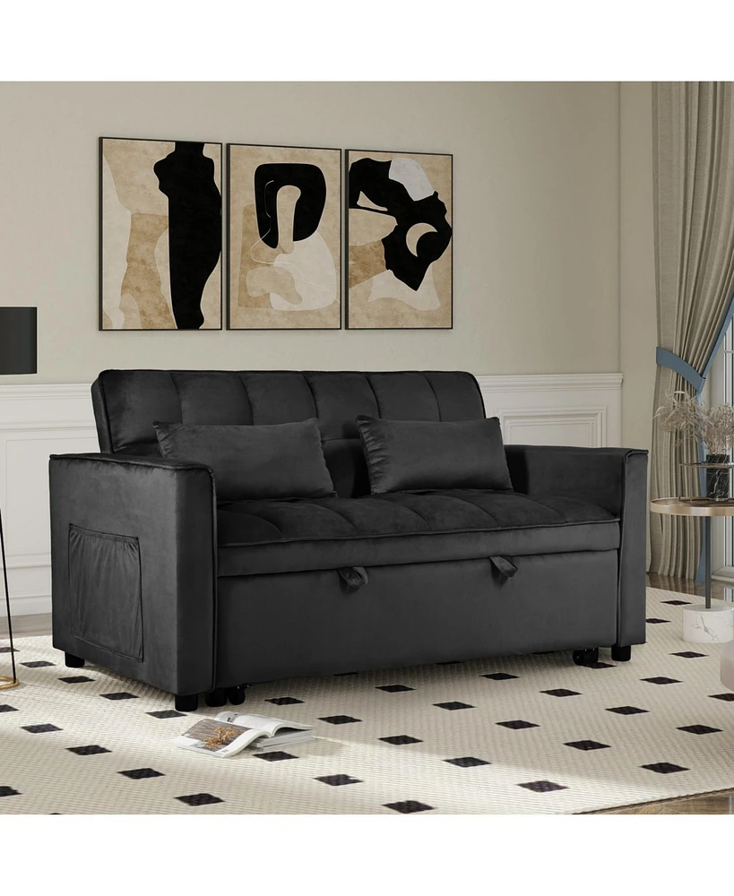 3-in-1 Convertible Sofa Bed with Reclining Backrest and Pillows (Black)