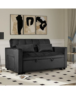 3-in-1 Convertible Sofa Bed with Reclining Backrest and Pillows (Black)