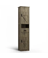 69" H Tall Bathroom Storage Cabinet with 2 Barn Doors and 1 Drawer, Narrow Storage Unit, Adjustable Shelves, Floor Cabinet for Bathroom, Living R