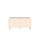 59" Farmhouse Sideboard, Vertical Grain Carving, Adjustable Shelves, Natural Wood