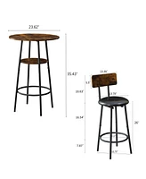 Retro Industrial 3-Piece Dining Set with Storage and Bar Chairs