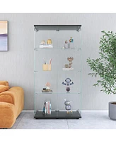 Two-door Glass Display Cabinet 4 Shelves with Door, Floor Standing Curio Bookshelf for Living Room Bedroom Office, 64.7" 31.7" 14.3", B