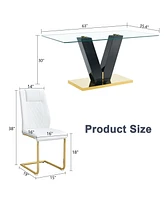 Luxurious 6-Chair Glass Dining Set with Gold Legs