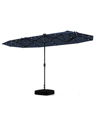 13FT Double-sided Patio Umbrella with Solar Lights for Garden Pool Backyard