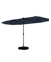 13FT Double-sided Patio Umbrella with Solar Lights for Garden Pool Backyard