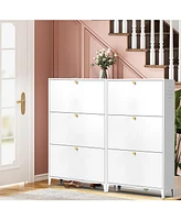 3 Drawer All Steel Shoe Cabinet, Freestanding Shoe Rack Storage Organizer with Flip Door, Modern Tipping Bucket Shoe Cabinet for Entryway, Hallway, Be