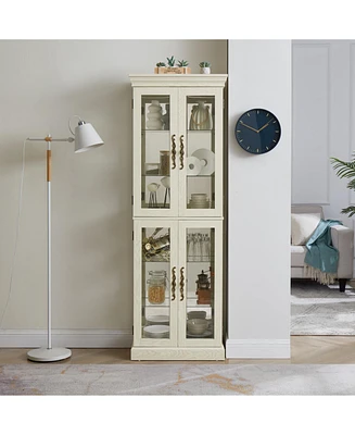 Lighted Glass Curio Display Cabinet, Display Cabinet, Glass Storage Cabinet Glass Wine cabinet Wood Frame Toy Display for Living Room, Kitchen, Pantry