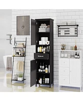 Double Door Narrow Height Slim Floor Standing Cabinet with 2 Adjustable Shelves-Black