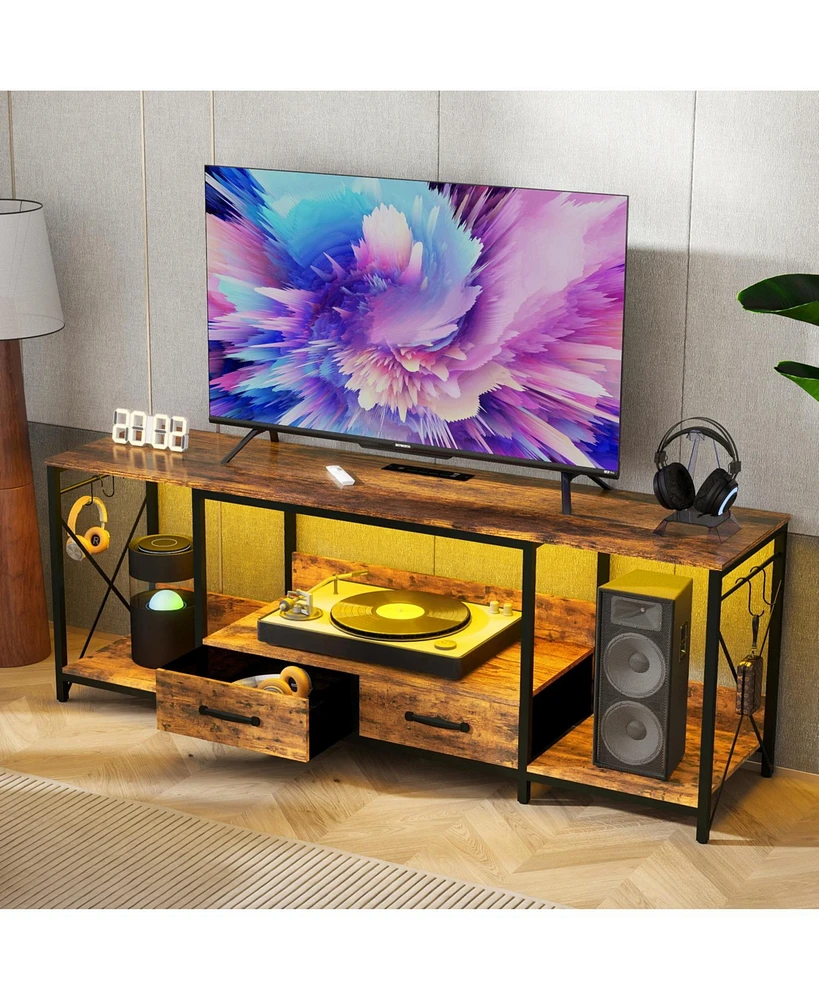 Sleek Tv Stand with Led Lights, Fabric Drawers, and Storage Shelves