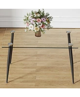 Modern Glass Dining Table, Black Metal Legs, 4-6 Seats