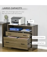 Vinsetto Lateral File Cabinet with Shelf, 2 Drawer Filing Cabinet for Letter Sized Papers, Print Stand, Charcoal Grey