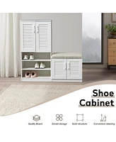Multifunctional Shoe Cabinet with Cushion, 10 Storage Compartments, Adjustable Board for Entryway