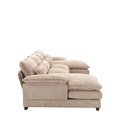 Chenille, high quality sponge filling, solid wood frame, oversized four-seater, U-shaped combination sofa