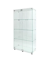 Led Glass Display Cabinet with 4 Shelves and Door, 64.7" x 31.7" x 14.3