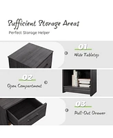 Wooden Nightstand with Drawer and Open Storage Compartment