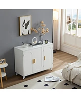 Ivory White Sideboard Buffet Cabinet with 3 Doors and Shelves