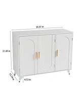Ivory White Sideboard Buffet Cabinet with 3 Doors and Shelves