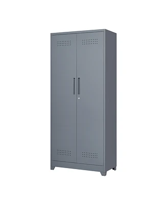 Metal Storage Cabinets, Cleaning Tool Cabinet with Locking Door, Tall Broom Tool Organizer and Storage, Large Storage Cabinet for Kitchen, Pantry