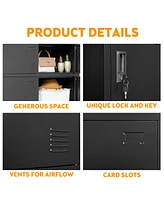 9-Door Employee Storage Locker, Metal Lockers for Office, Gym, School, and Homewith Card Slot (Black)