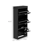 Shoe Cabinet for Entryway, Narrow Shoe Rack Storage Organizer with 3 Flip Drawers and Adjustable Shelves for 15 Pairs of Shoes, Black