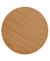 Oak Veneer Coffee Table Set: 2 Round Tables with Metal Base