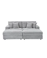 82 inches gray corduroy sofa, two storage feet +4 throw pillows, create a living room, office fashion new darling!