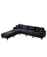 Oversized U-Shaped Corduroy Sectional Sofa with Ottomans (Black)