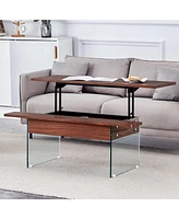 Multifunctional Lift Top Coffee Table with Dark Wood Grain Sticker