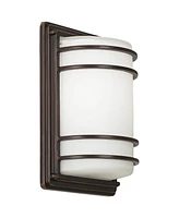 Habitat Modern Industrial Outdoor Wall Light Fixtures Set of 2 Oil Rubbed Bronze 11" Led Opal Glass Shade Exterior House Porch Patio Outside Deck