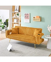 White Corduroy Sofa with Pillows - Minimalist Living Room/Study