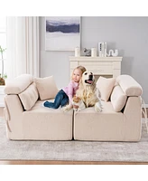 Apricot Chenille 4-Seater Compression Sofa with Pillows