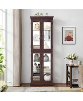 Lighted Glass Curio Display Cabinet, Display Cabinet, Glass Storage Cabinet Glass Wine cabinet Wood Frame Toy Display for Living Room, Kitchen, Pantry