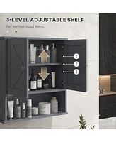 Farmhouse Bathroom Wall Cabinet, Wall Mounted Medicine Cabinet with Open Shelf & Adjustable Shelf, Storage for Laundry Room, Gray