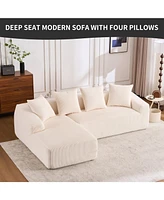 White Corduroy Compression Sofa with Chaise & Pillows