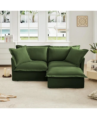 Chenille Fabric Sectional Sofa with Ottoman and Pillows