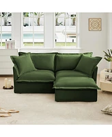 Chenille Fabric Sectional Sofa with Ottoman and Pillows
