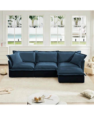 Modern L-Shaped Sectional Sofa with Ottoman & Pillows