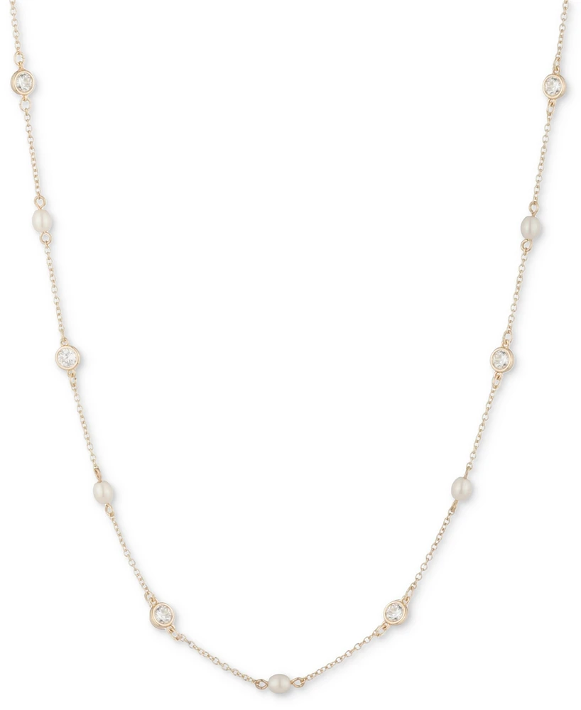 Lauren Ralph Lauren Gold-Tone Crystal & Imitation Pearl Stationed 42" Strand Necklace