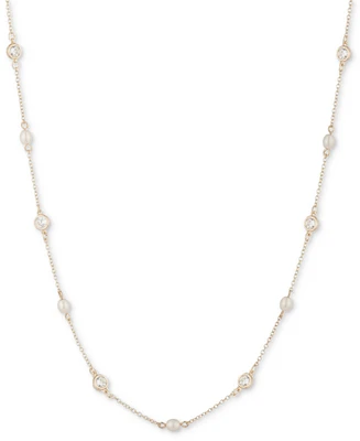 Lauren Ralph Lauren Gold-Tone Crystal & Imitation Pearl Stationed 42" Strand Necklace