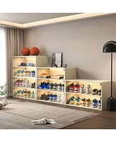 Off white Glass Door Shoe Box Shoe Storage Cabinet For Sneakers With Rgb Led Light