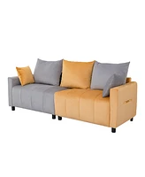 Velvet 2-Seater Sofa, Light Grey & Yellow, Modern Design