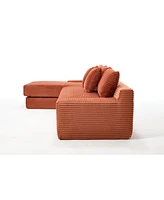 L-Shaped Corduroy Sectional Sofa Bed - Memory Foam, Steel Frame, Orange