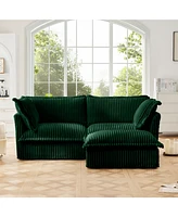 Green Corduroy Sectional Sofa with Ottoman & Pillows
