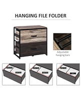 Vinsetto Office File Cabinet with 2 Large Drawers and Adjustable Metal Hanging Bars for A4, Letter and Legal Sized Files, Storage Organizer, Brown/Bla