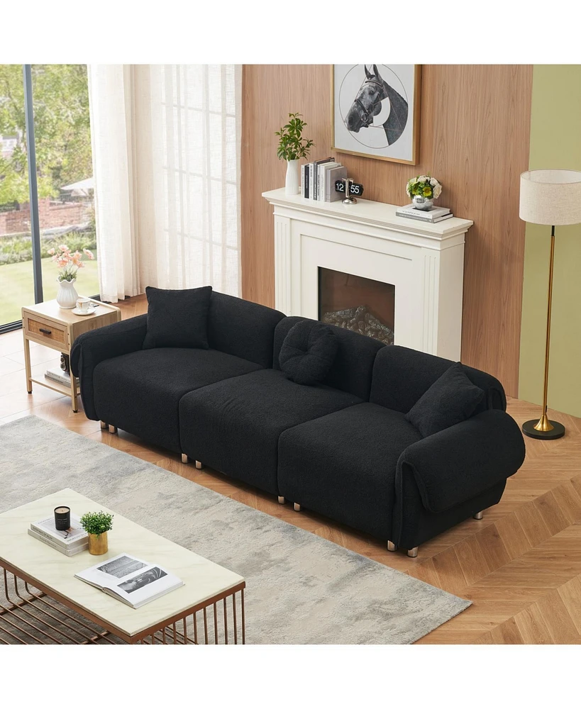 Black Velvet Teddy Sofa with 3 Pillows