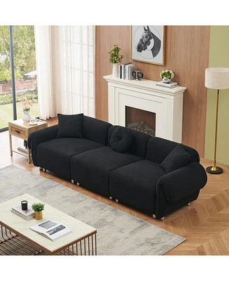 Black Velvet Teddy Sofa with 3 Pillows