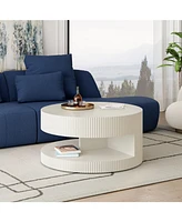 31.5" Round Coffee Table, Modern Center Table with Storage, Vertical Stripe Design Coffee Table for Living Room, Bedroom(White)