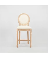 French Country Wooden Barstools With Upholstered Seating, Beige and Natural,set of 2